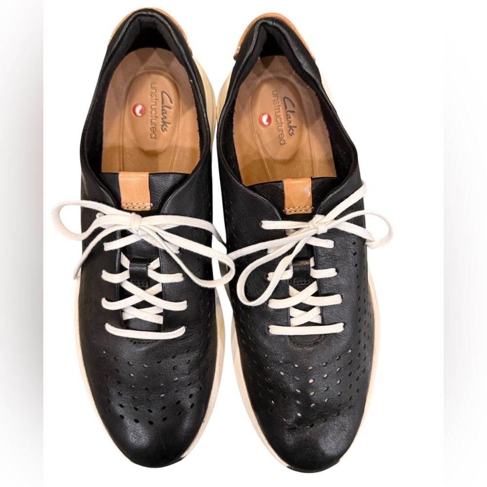 Clarks Shoes Un Rio Tie Women Size‎ 8 Black Leather Casual Comfort Sneaker - Picture 4 of 7